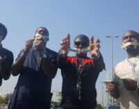 Libya: Charly Boy, in chains, leads protesters to foreign affairs ministry