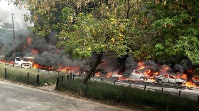 Image result for 20 vehicles burnt as tanker explodes in Festac