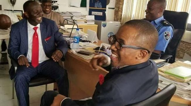 PHOTO: Afegbua all smiles as he meets police PRO