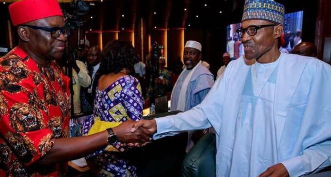 PHOTO EXTRA: At last, Buhari and Fayose shake hands