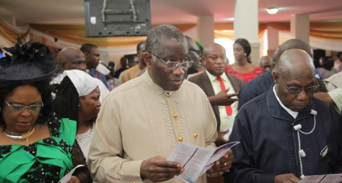 Jonathan, Obasanjo sit side by side in church
