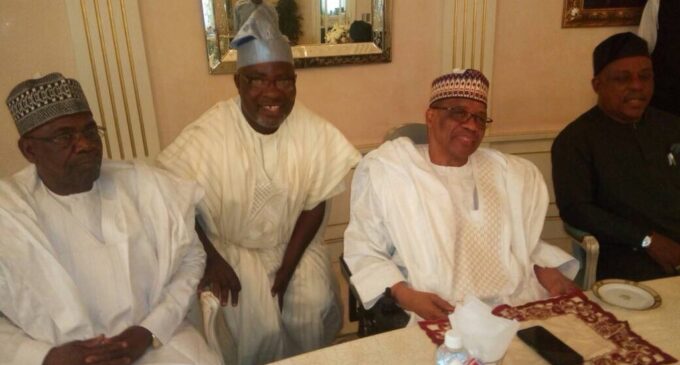 PHOTOS: IBB receives Secondus, top PDP leaders in Minna