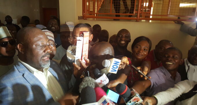 EXTRA: Melaye displays toothbrush, tissue paper in court, says ‘I’m ready for prison’