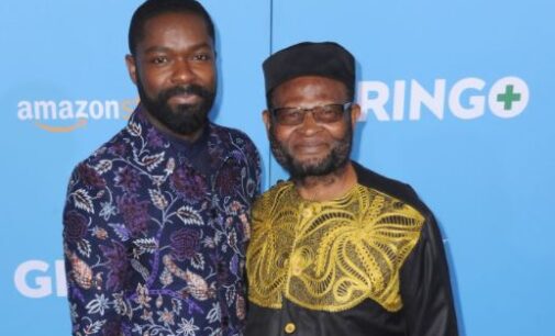 PHOTOS: David Oyelowo, father, wife rock African print fabric to ‘Gringo’ premiere