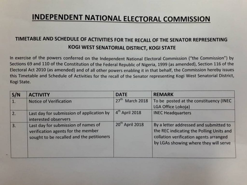 INEC releases timetable for Melaye’s recall  %Post Title