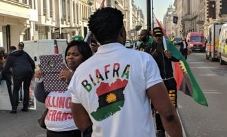 VIDEO: Biafra protesters at CHOGM ask Buhari to release Kanu