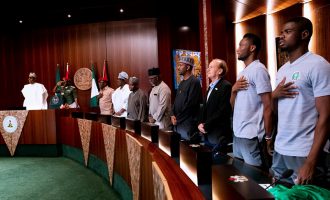 PHOTOS: Buhari hosts Super Eagles in Aso Rock