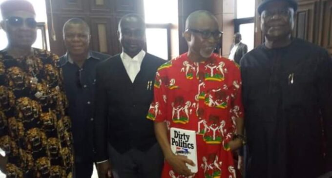 EXTRA: Abaribe displays book on ‘Dirty Politics’ in court