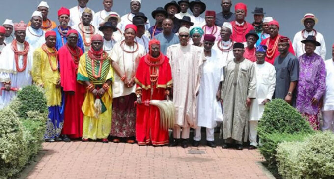 PHOTOS: Buhari receives Urhobo traditional rulers at Aso Rock