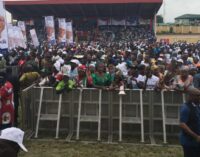 EXTRA: Ngige ‘campaigns’ for Fayose at APC rally