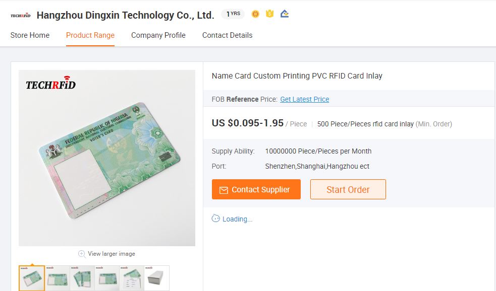 A screenshot of the Alibaba webpage where the PVC is on sale