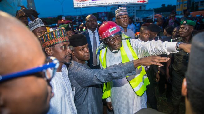 PHOTOS: Osinbajo visits scene of Abuja building collapse