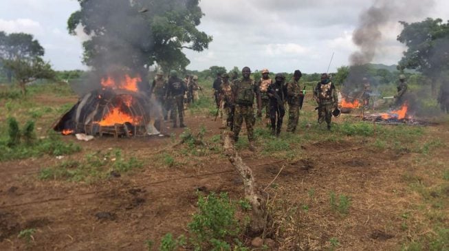 PHOTOS: Army destroys ‘herdsmen’ camp in Benue