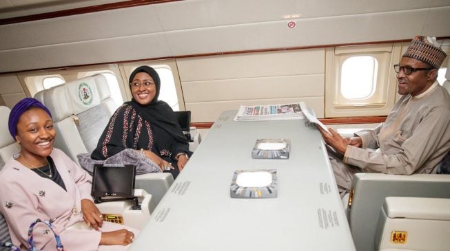 PHOTOS: Buhari off to China with wife, daughter