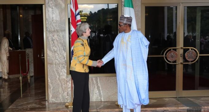 Theresa May arrives Nigeria, meets Buhari in Aso Rock