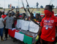 PHOTOS: Akpabio supporters ‘conduct funeral’ for PDP in Akwa Ibom