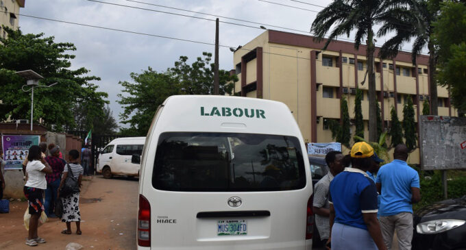 PHOTOS: Workers stranded as NLC shuts Lagos secretariat