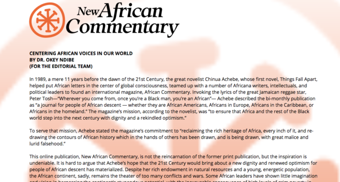 New African Commentary to go live on Nov 16  