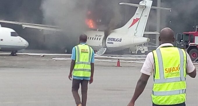 Aircraft goes up in flames at Lagos airport