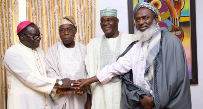 PHOTOS: Kukah, Oyedepo, Gumi join Atiku at Obasanjo’s residence