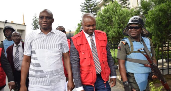 PHOTOS: Fayose arrives court ahead of his trial