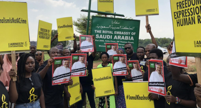 PHOTOS: Activists march to Saudi embassy in Abuja over Khashoggi’s death
