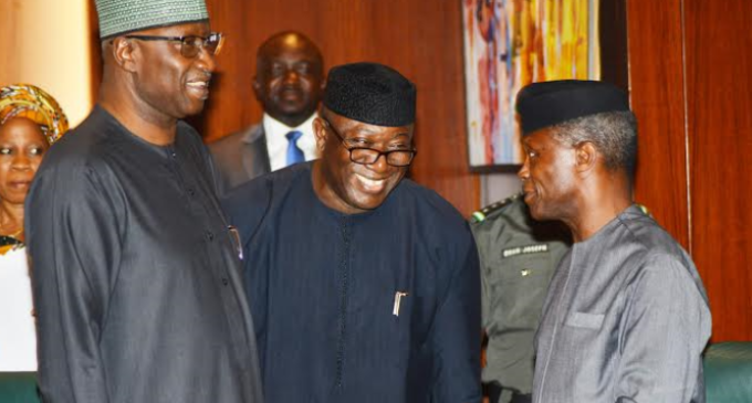 PHOTOS: Fayemi all smiles as Osinbajo welcomes him to NEC meeting