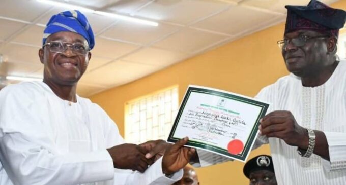 Oyetola receives certificate of return from INEC, promises to be people-friendly