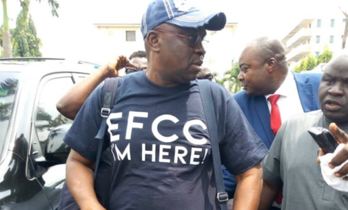 ‘I’m here’ — Fayose storms EFCC office with his bag of clothes