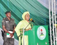 VIDEO: Aisha Buhari asks Nigerians to fight the ‘two men hindering this government’