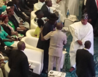 EXTRA: Oshiomhole causes stir at Jonathan’s book launch