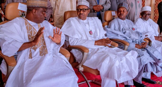 PHOTOS: Shagari ‘reunites’ Buhari and Tambuwal
