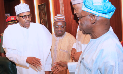 PHOTOS: Obasanjo, Buhari come face-to-face after ‘letter bomb’