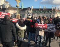 Anti-Onnoghen protesters hit London, asks Nigerians to support Buhari’s anti-graft war