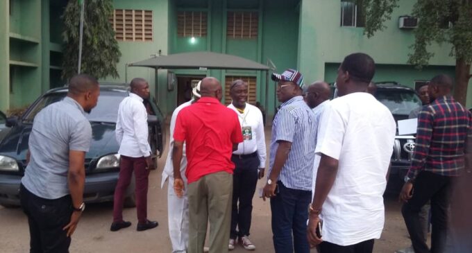 Ortom, David Mark lead protesters to INEC office