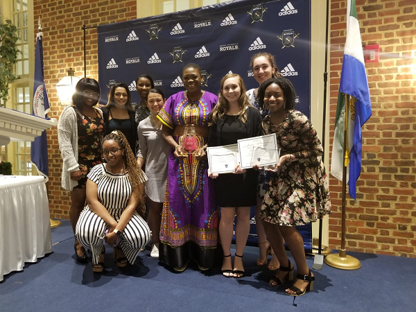 Mercy Akide-Udoh with some members of the Regent university women soccer team