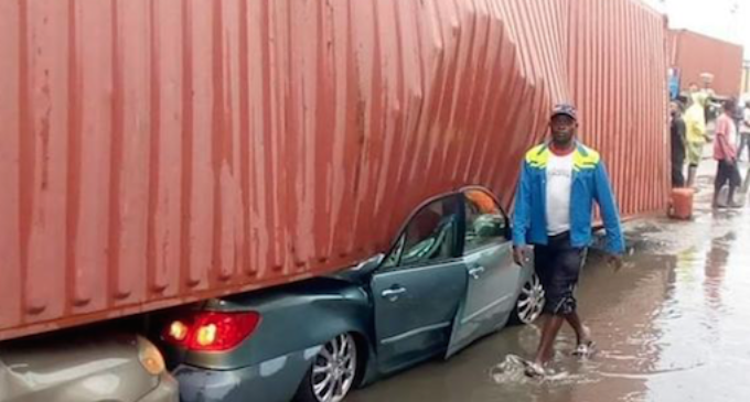 PHOTOS: Container crushes cars in Apapa