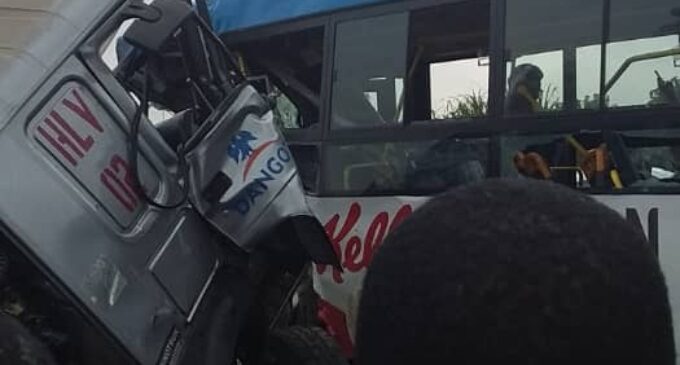 One dead, many injured as Dangote truck collides with BRT bus in Lagos