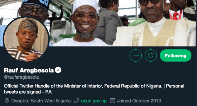 EXTRA: Aregbesola updates Twitter profile 20 minutes after inauguration