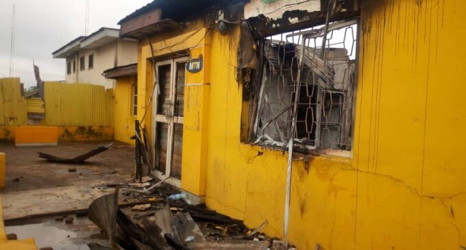 PHOTOS: Burnt MTN office in Ibadan