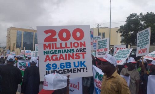 PHOTOS: Protesters storm UK high commission over $9bn judgement against Nigeria