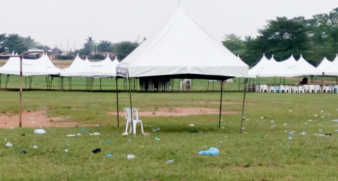 PHOTOS: Empty canopies at venue of suspended APC mega rally in Edo