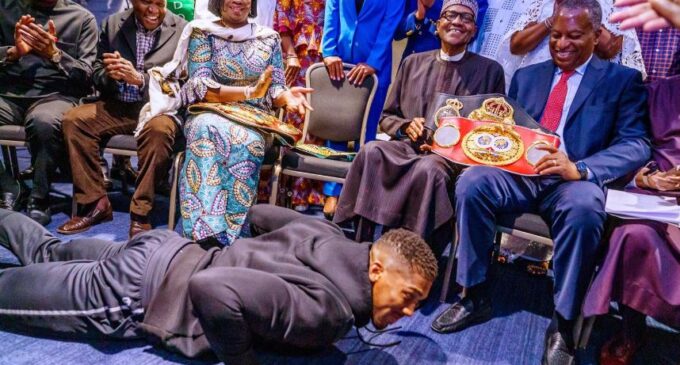 VIDEO: Anthony Joshua prostrates before Buhari