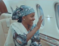 Amid backlash, Aisha Buhari tweets video of daughter waving inside presidential jet
