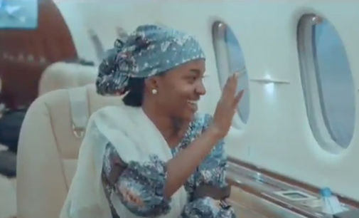 Amid backlash, Aisha Buhari tweets video of daughter waving inside presidential jet