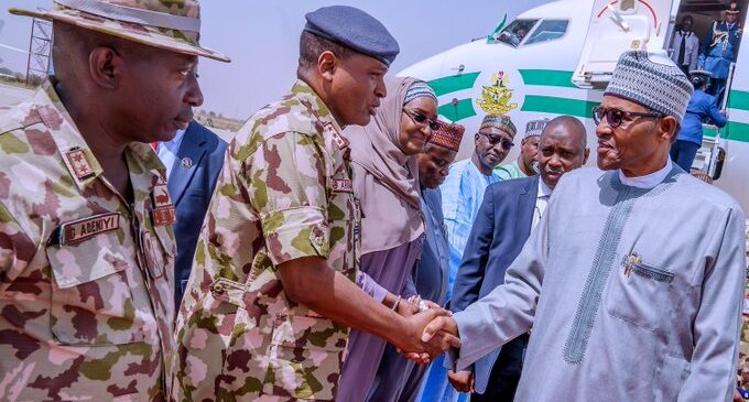 Boko Haram can’t survive without local support, says Buhari as he departs Borno without visiting scene of attack