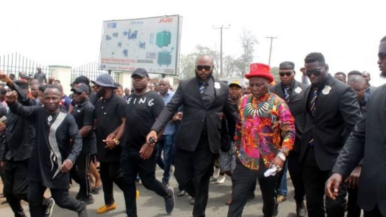 Image result for ‘My father told me supreme court makes mistakes’ — Charly Boy leads protest against Ihedioha’s sack