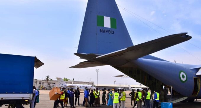 PHOTOS: Air force moves medical kit donated by Jack Ma from Lagos to Abuja