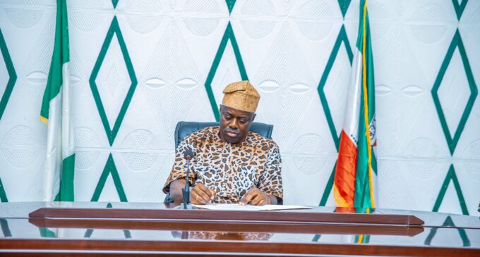 PHOTOS: Makinde clad in leopard-print attire as he signs Amotekun bill into law