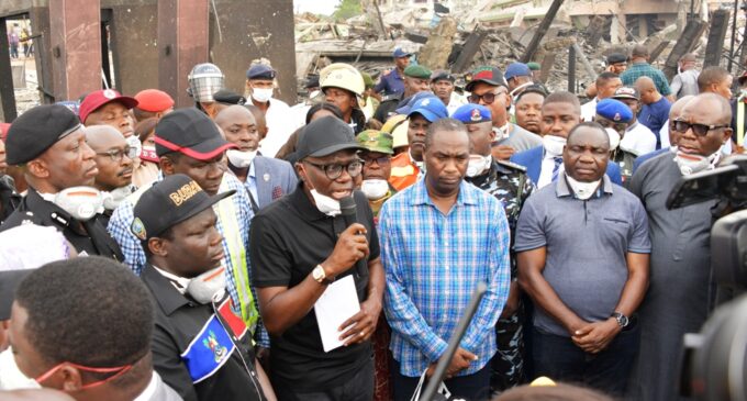 PHOTOS: Sanwo-Olu visits scene of gas explosion, condoles with victims